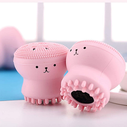 Facial Cleansing Brushes Cute Octopus Shape Silicone Face Scrubber Massager Skincare Tool (1pc)